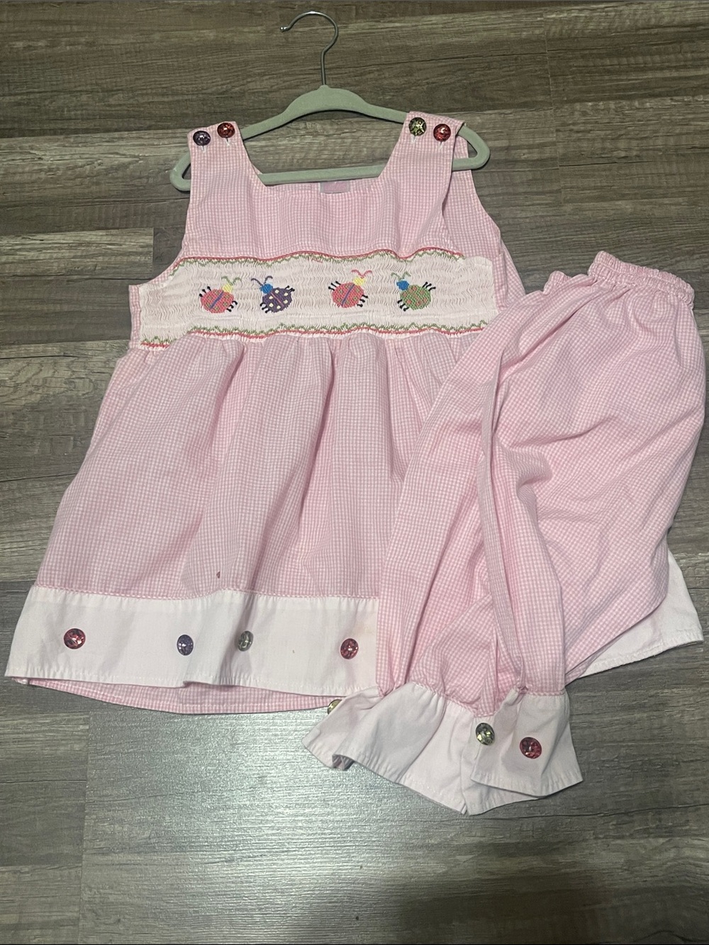 Pink Smocked Toddler outfit pink size 6 with Bug Embroidery